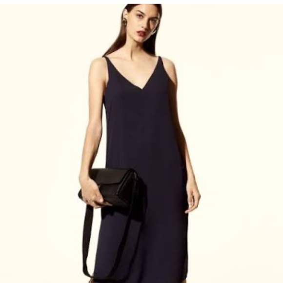 Aritzia Babaton Maxi dress Jeremy Navy blue Lined V neckline/back Minimalis L - Picture 1 of 10